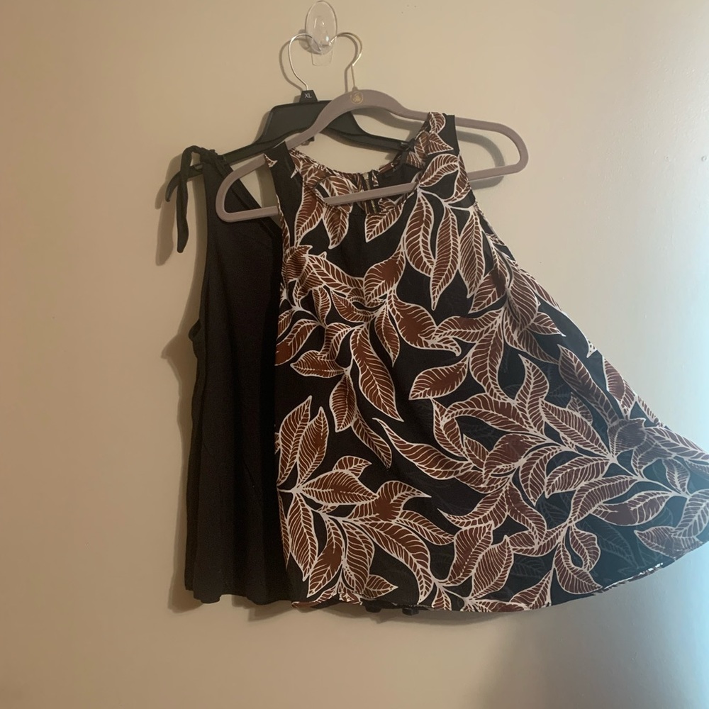 Bundle of 2 Sz L camisoles. Apt 9 black/brown/white pattern & Sonoma black ties